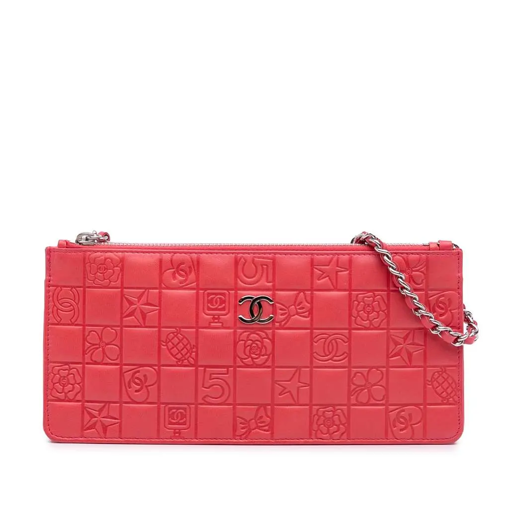 Chanel Lambskin Precious Symbols Pochette Pink Leather Good - Front View