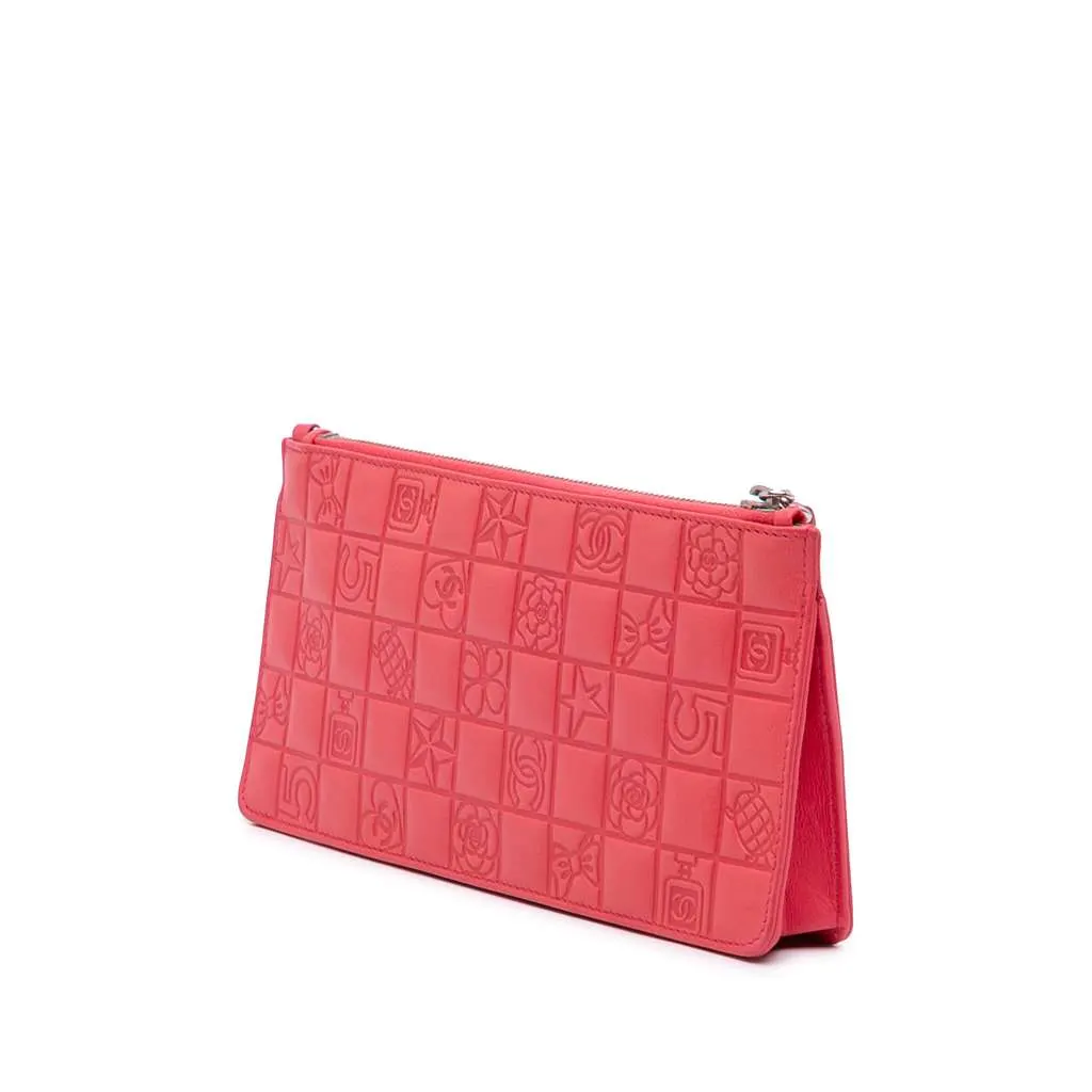 Chanel Lambskin Precious Symbols Pochette Pink Leather Good - Back View