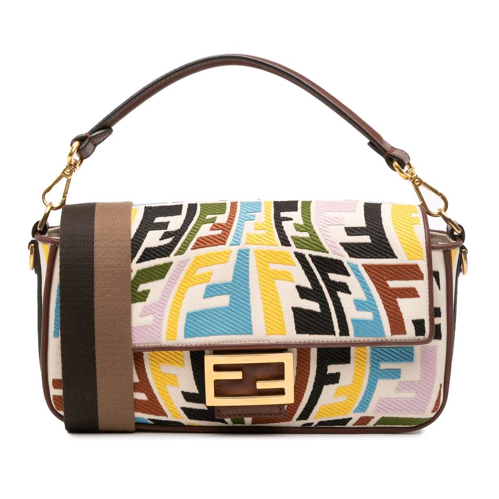Fendi Sarah Coleman Zucca Embroidered Canvas Fish Eye Vertigo Baguette Satchel