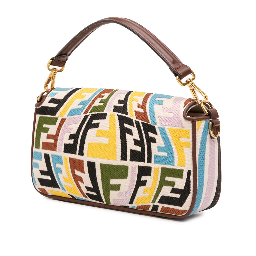 Fendi Sarah Coleman Zucca Embroidered Canvas Fish Eye Vertigo Baguette Satchel - Back view
