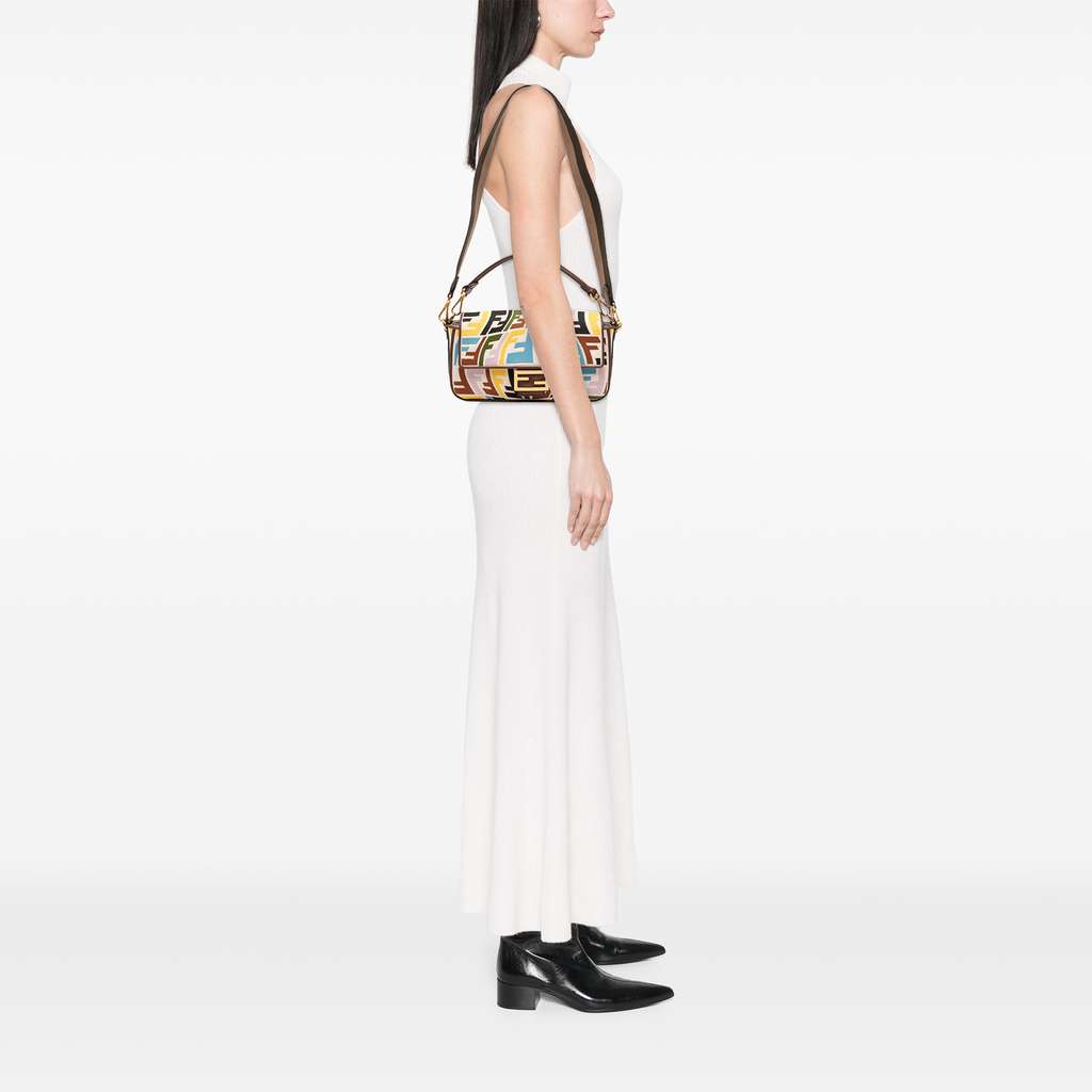 Fendi Sarah Coleman Zucca Embroidered Canvas Fish Eye Vertigo Baguette Satchel - Image 12