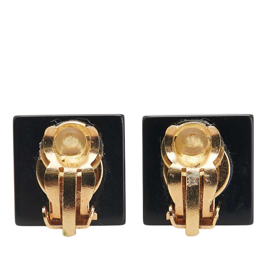 Chanel Square Acrylic and Faux Pearls Clip On Earrings - Back view