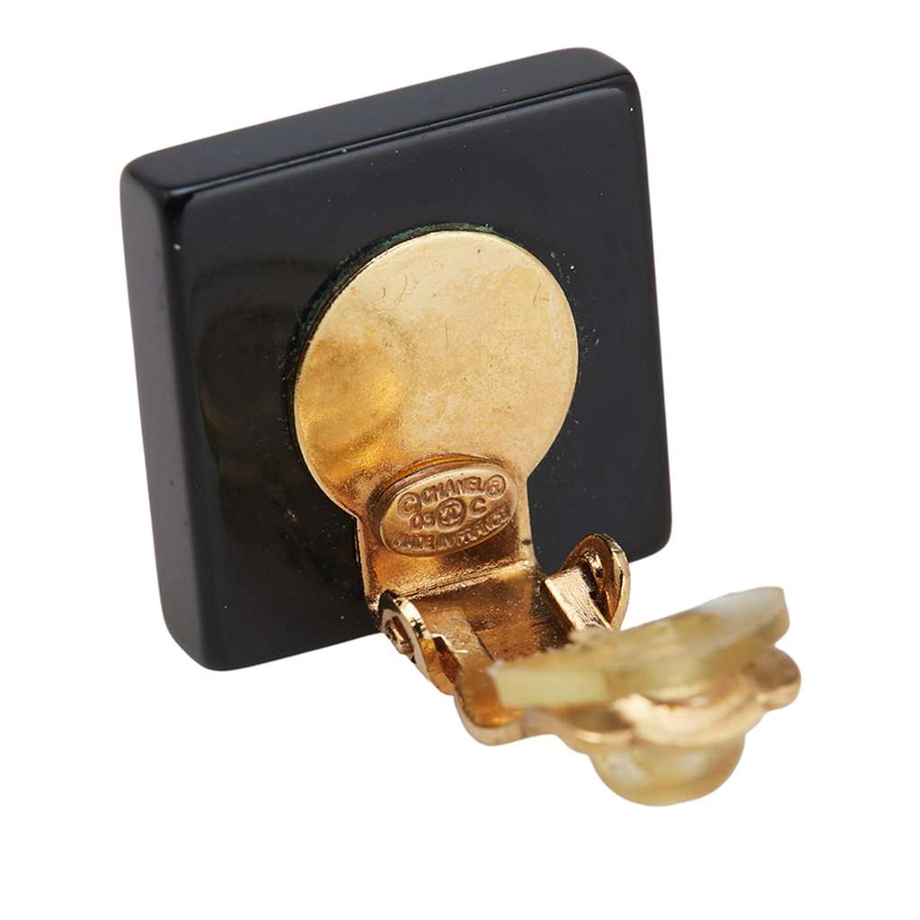 Chanel Square Acrylic and Faux Pearls Clip On Earrings - Image 6