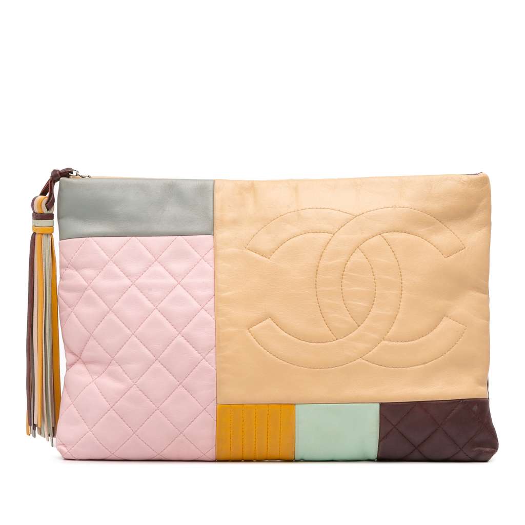Chanel Large Lambskin Colorblock Patchwork O Case