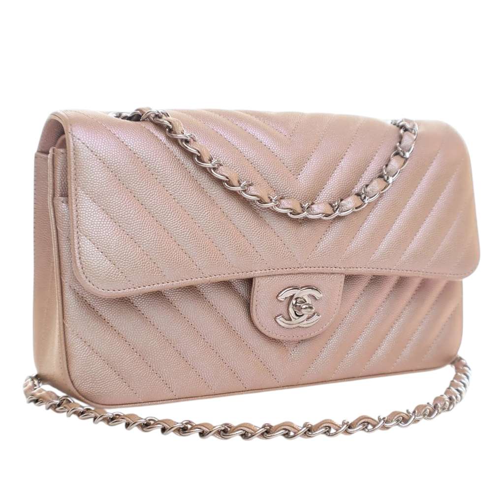 Chanel Medium Classic Chevron Iridescent Caviar Double Flap - Back view