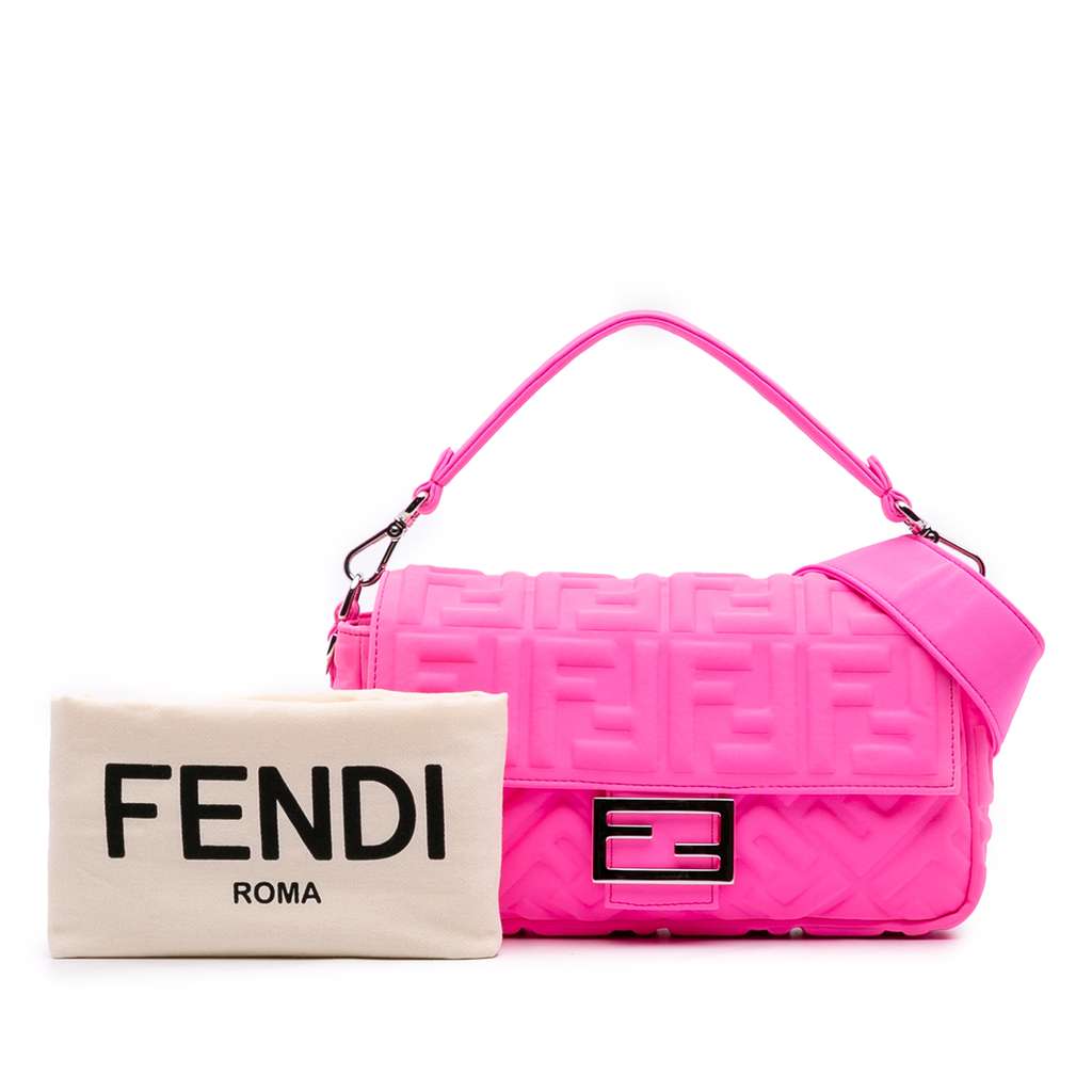 Fendi Medium Embossed Lycra Baguette Satchel - Image 14