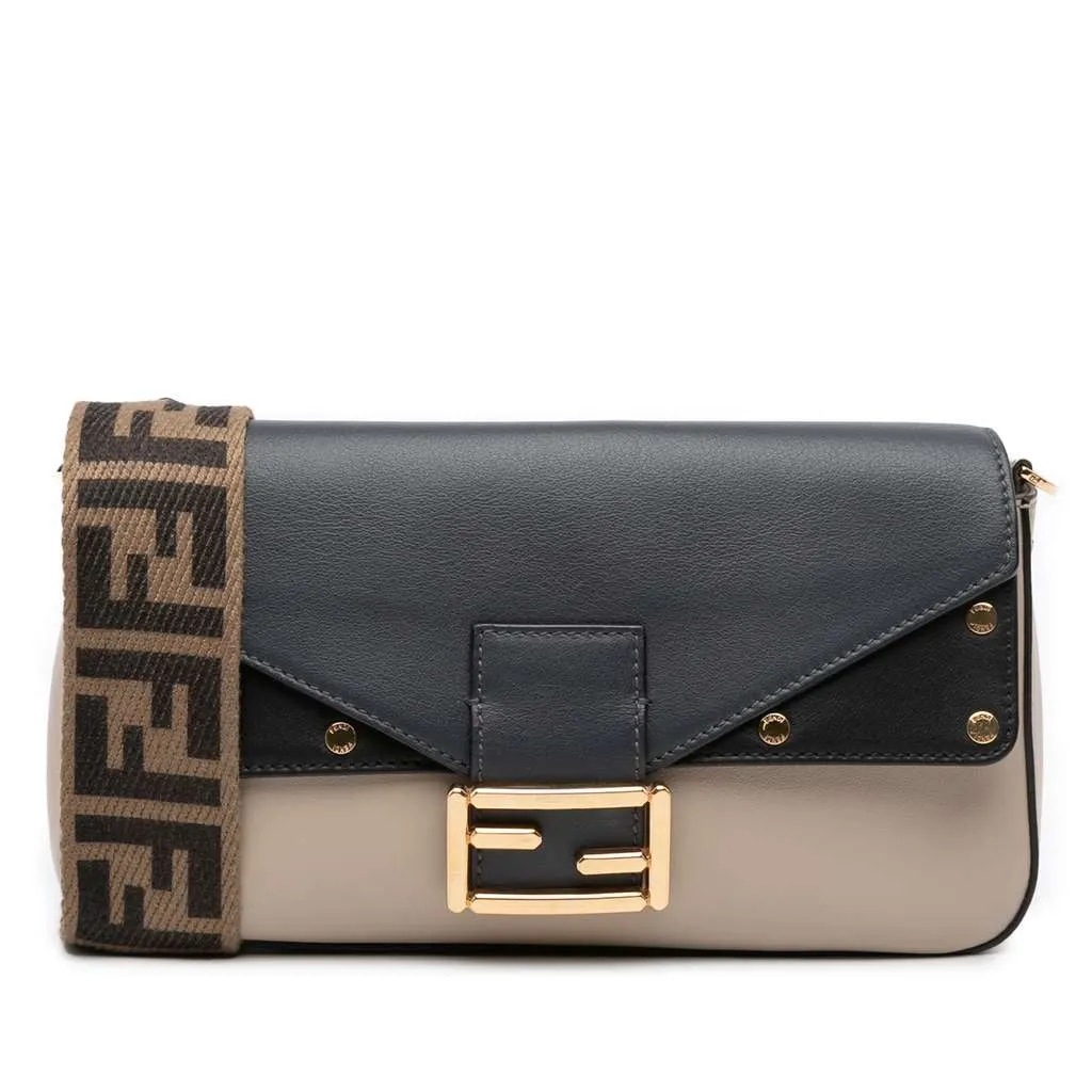 Fendi Medium Calfskin Flip Baguette Brown Leather Good - Front View