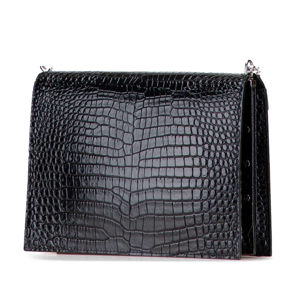 Saint Laurent Croc Embossed Leather Monogram Cassandra Clasp Bag - Back view
