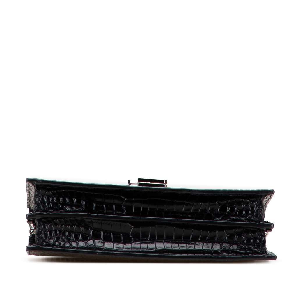 Saint Laurent Croc Embossed Leather Monogram Cassandra Clasp Bag - Image 6