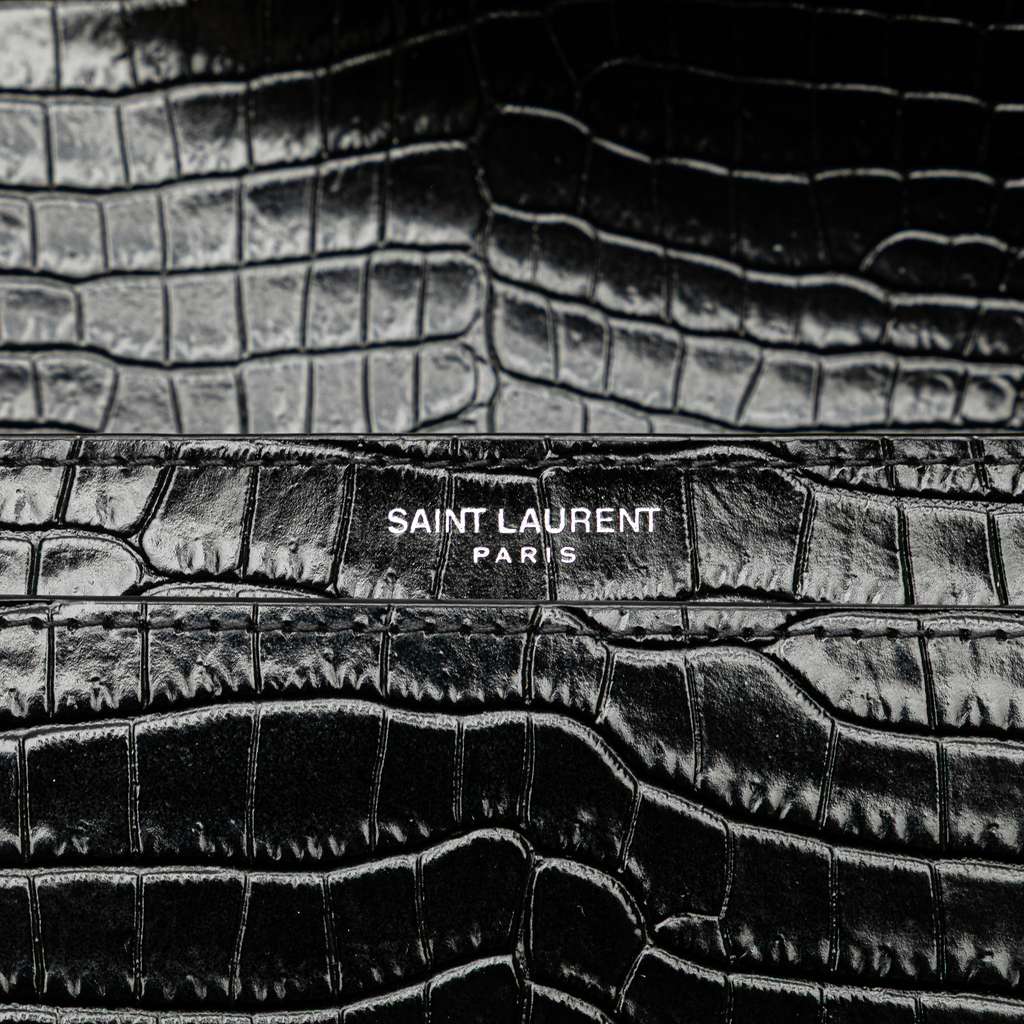 Saint Laurent Croc Embossed Leather Monogram Cassandra Clasp Bag - Detail 2