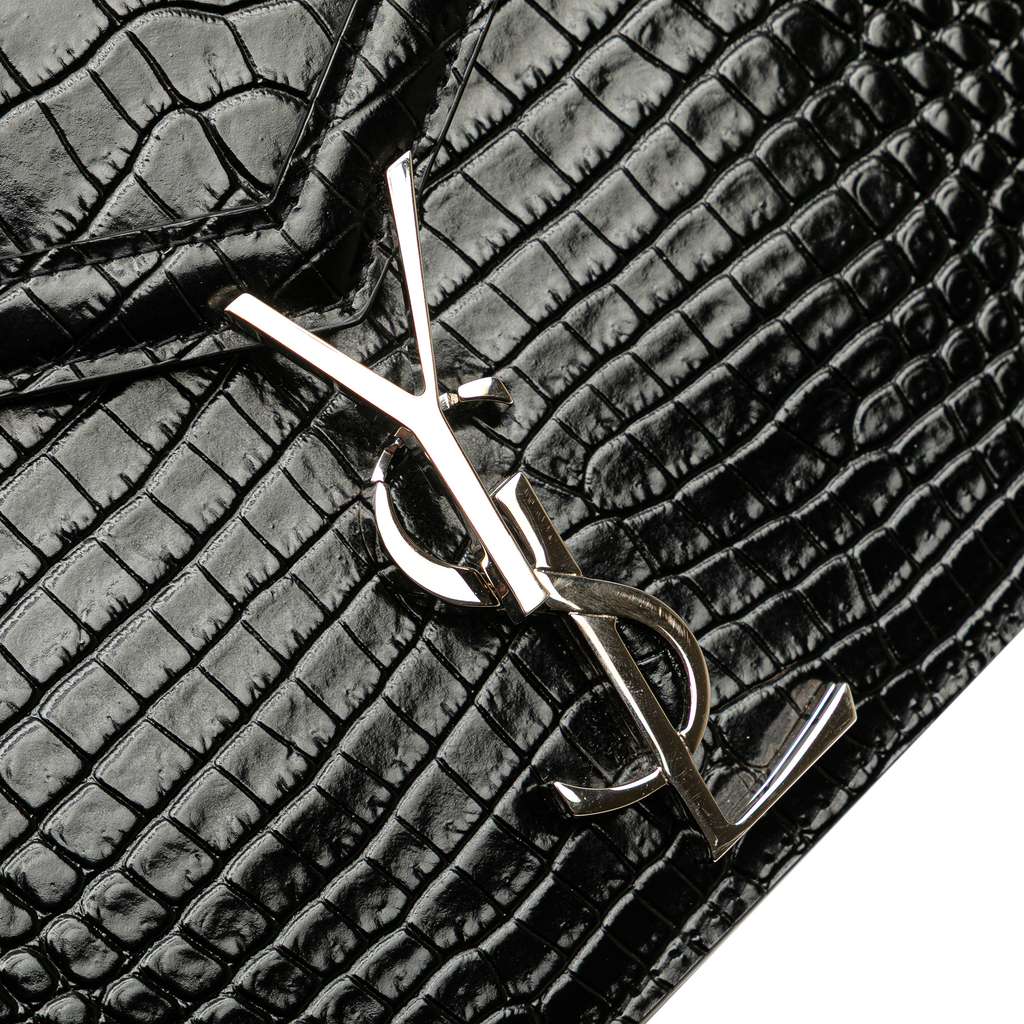 Saint Laurent Croc Embossed Leather Monogram Cassandra Clasp Bag - Image 10