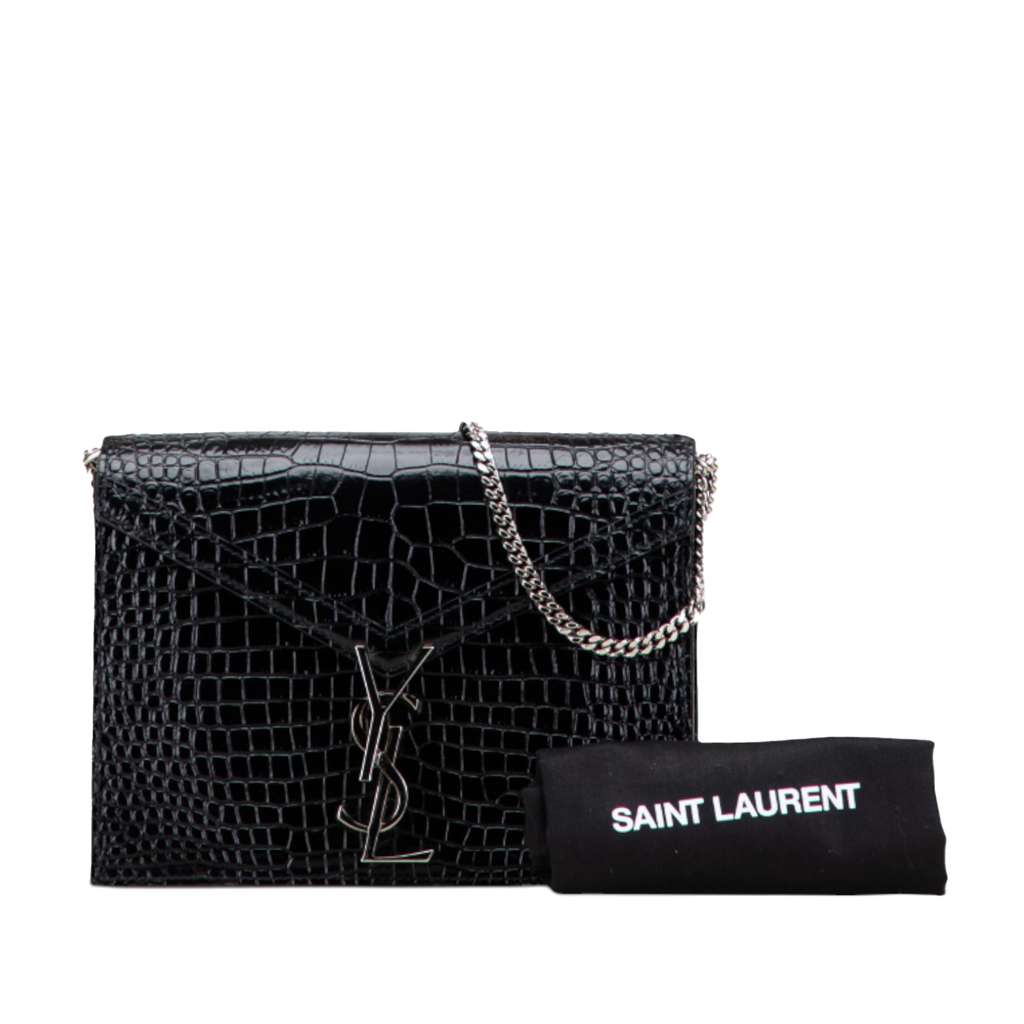 Saint Laurent Croc Embossed Leather Monogram Cassandra Clasp Bag - Image 12