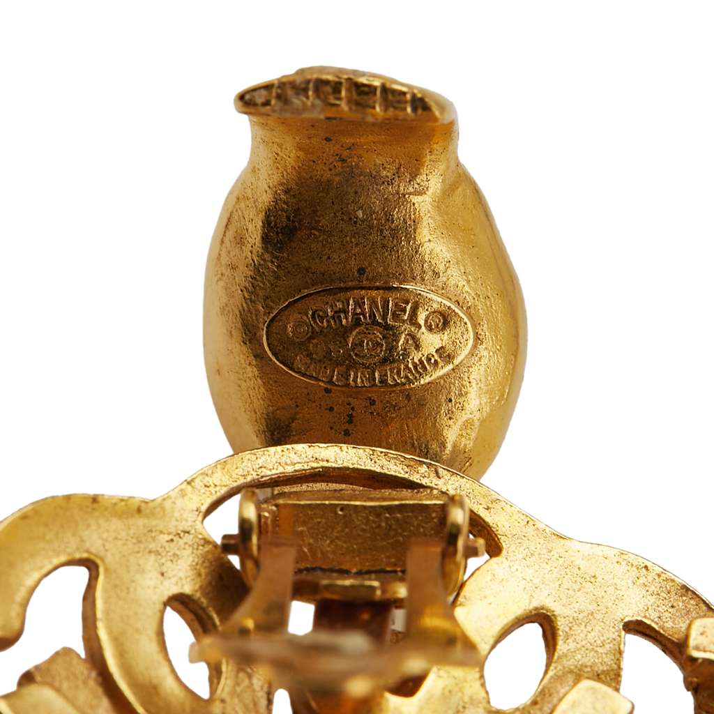 Chanel Gold Plated CC Gripoix Clip On Earrings - 3