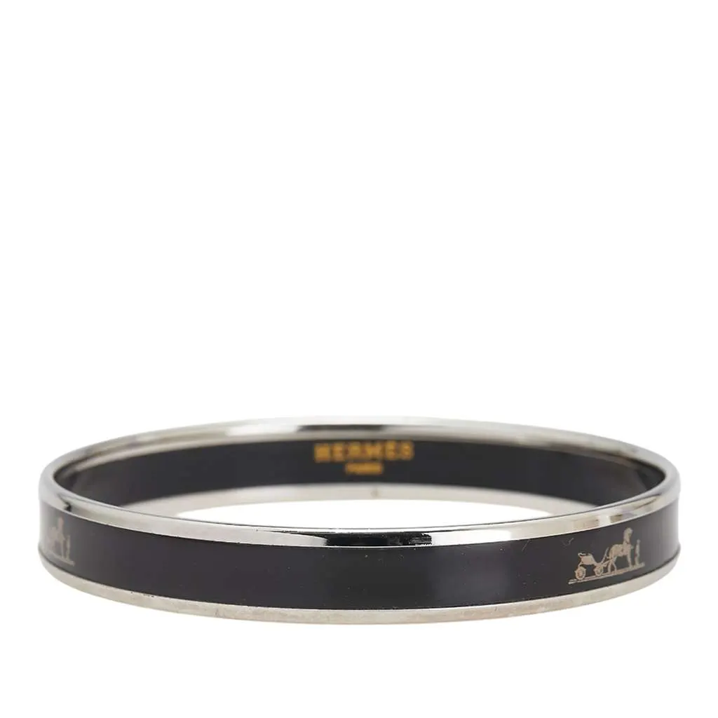 Hermès Narrow Caleche Enamel Bangle 62 Black Good - Front View