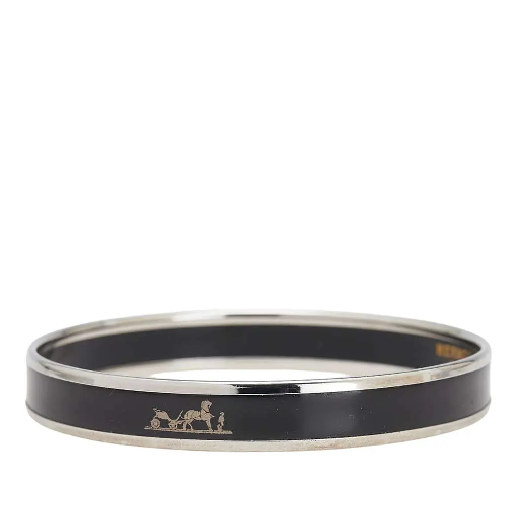 Hermès Narrow Caleche Enamel Bangle 62 Black Good - Back View