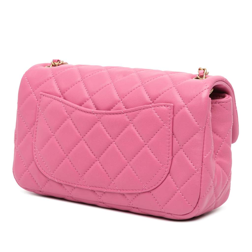 Chanel Mini Rectangular Classic Lambskin Pearl Crush Single Flap - Back view