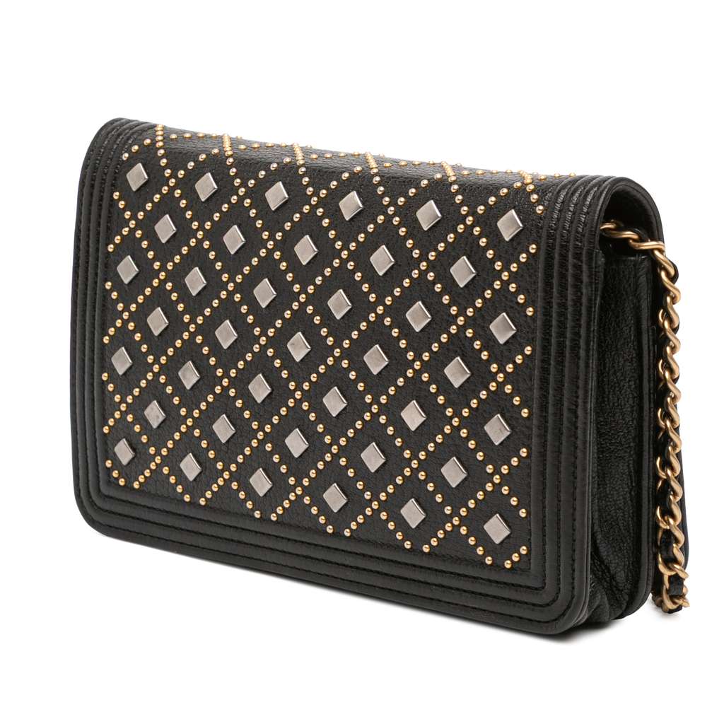 Chanel Studded Grained Calfskin Boy Wallet On Chain - Back view