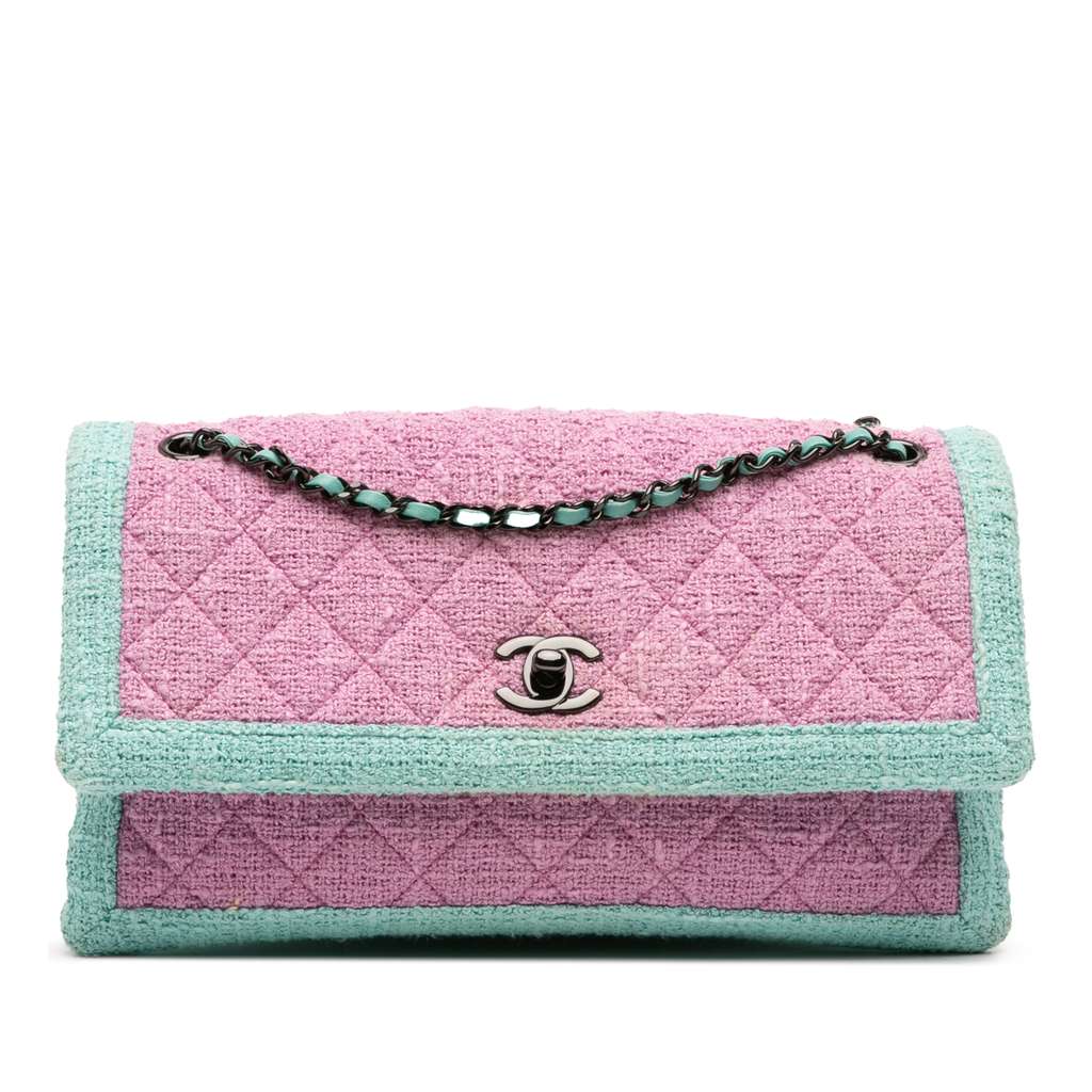 Chanel CC Quilted Bicolor Tweed Flap