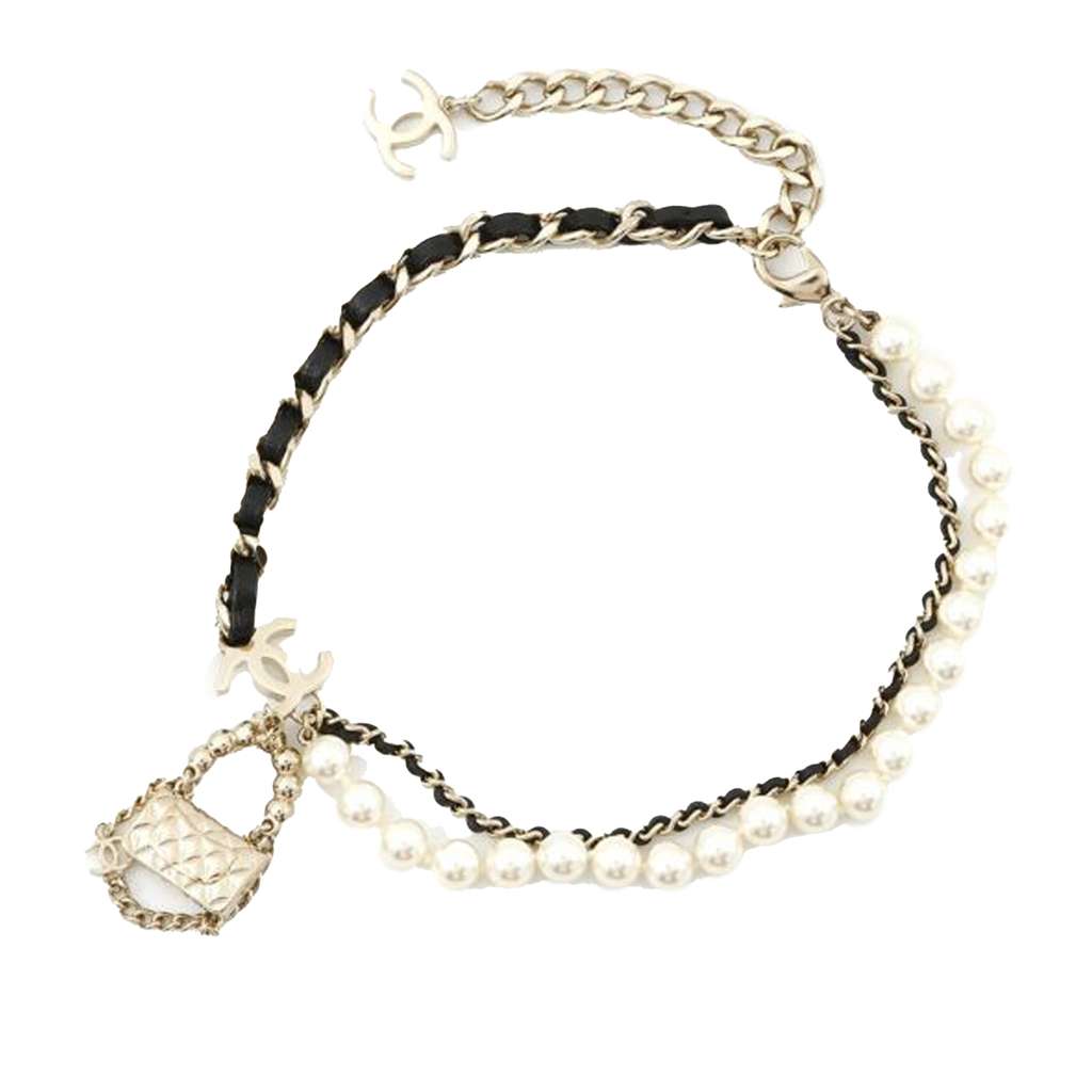 Chanel Gold Plated Chain And Faux Pearl Flap Bag Pendant Necklace - 2