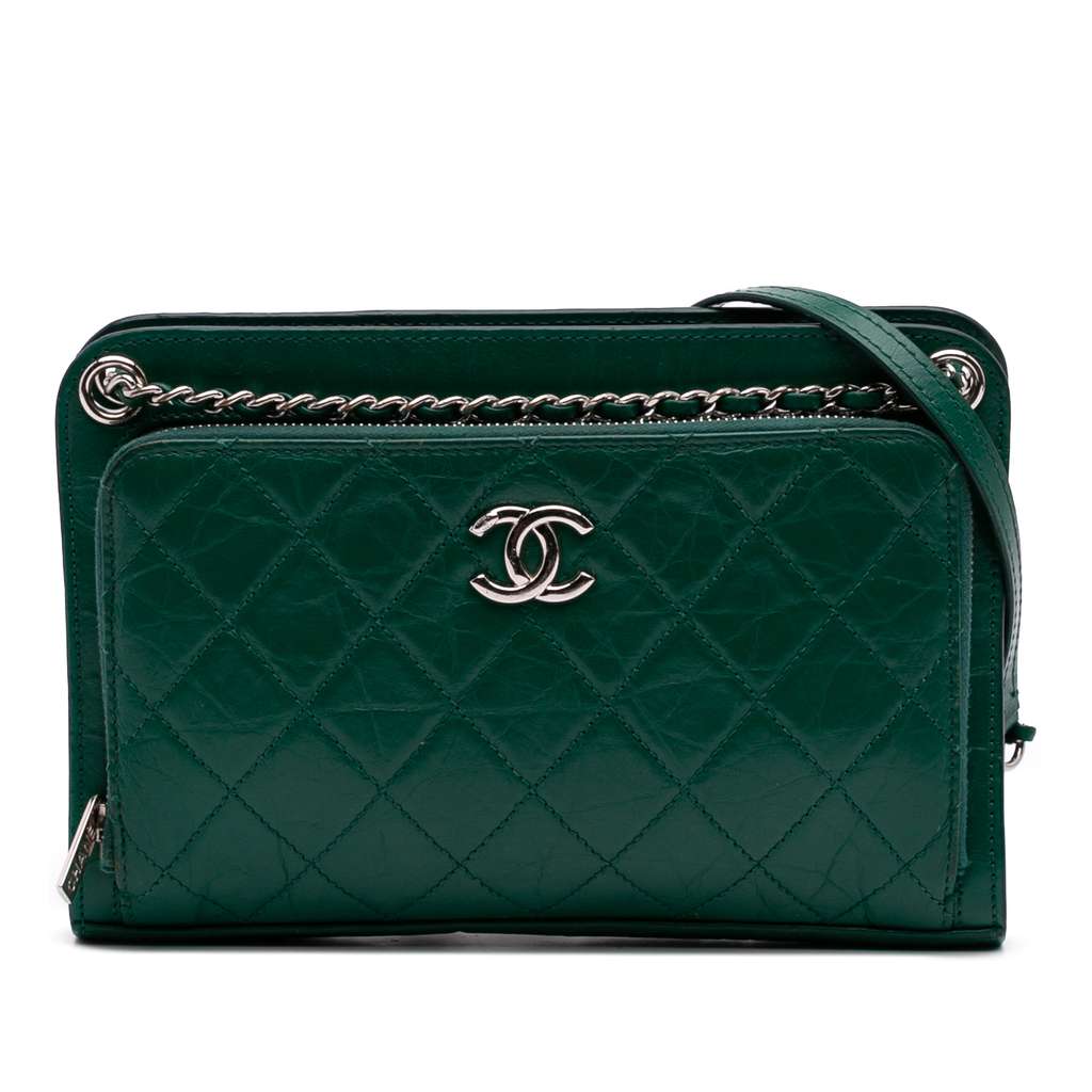 Chanel CC Quilted Crinkled Calfskin Front Pocket Crossbody