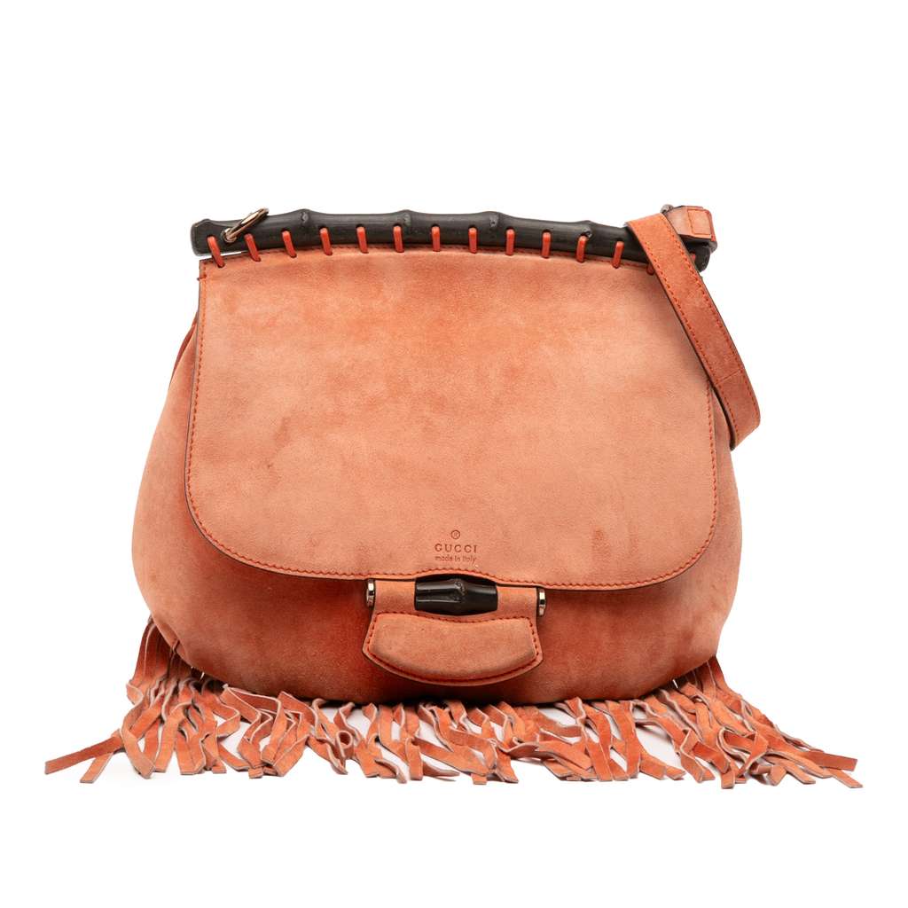 Gucci Medium Suede Bamboo Nouveau Fringe Crossbody