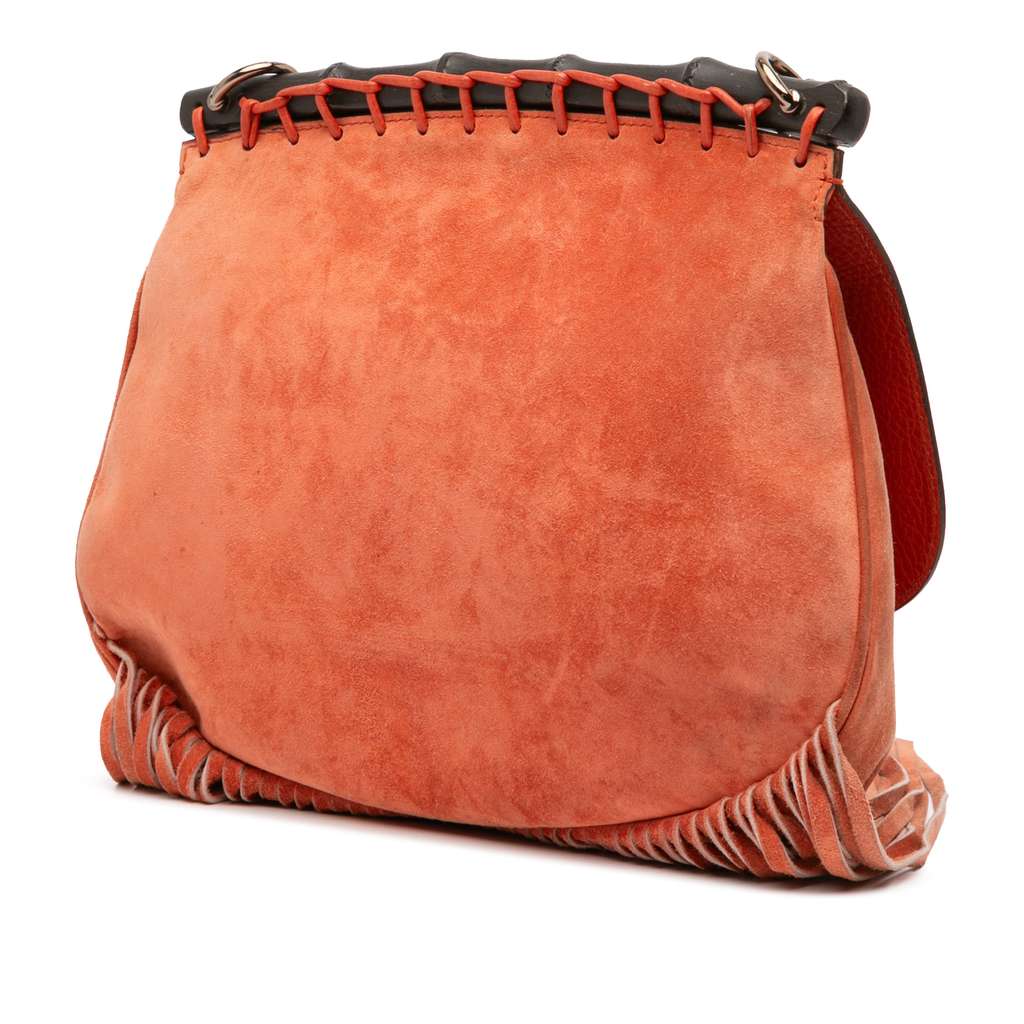 Gucci Medium Suede Bamboo Nouveau Fringe Crossbody - Back view