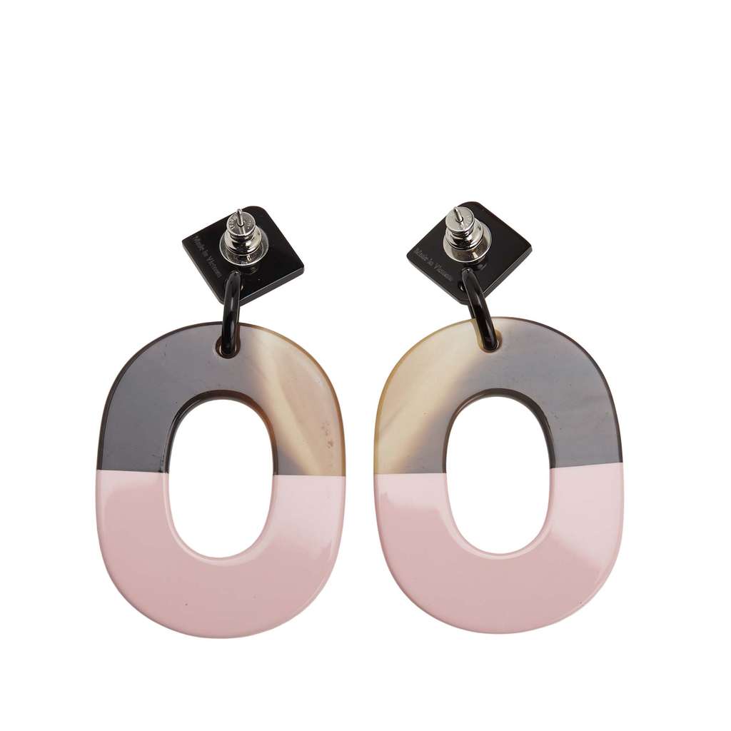 Hermès Palladium Plated Buffalo Horn and Lacquered Wood Isthme Earrings