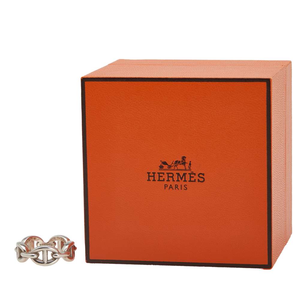 Hermès Sterling Silver Chaine d'Ancre Enchainee Ring - Image 12