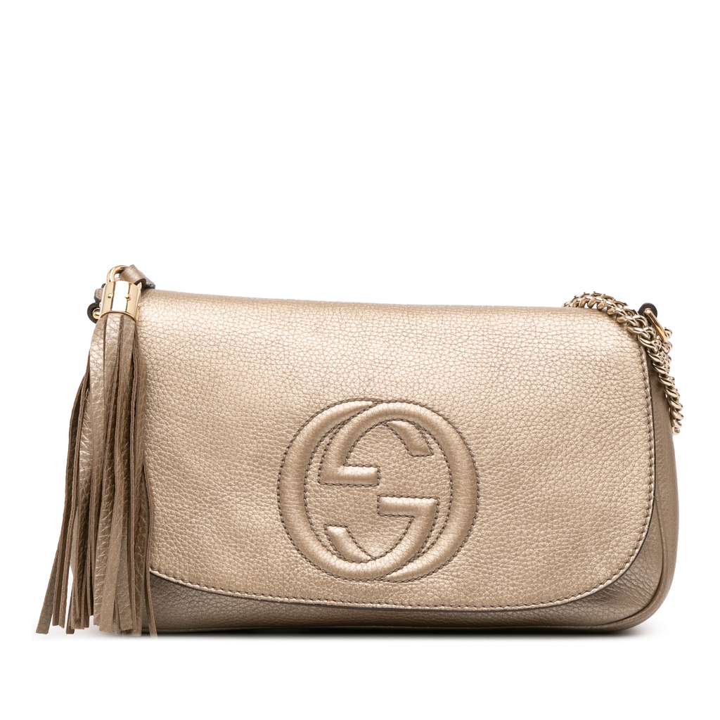 Gucci Medium Metallic Leather Soho Chain Flap Crossbody