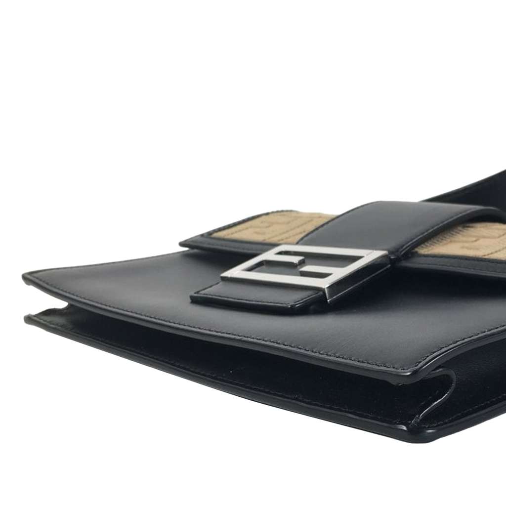 Fendi Calfskin and Canvas FF 1974 Flat Baguette Crossbody - Image 13