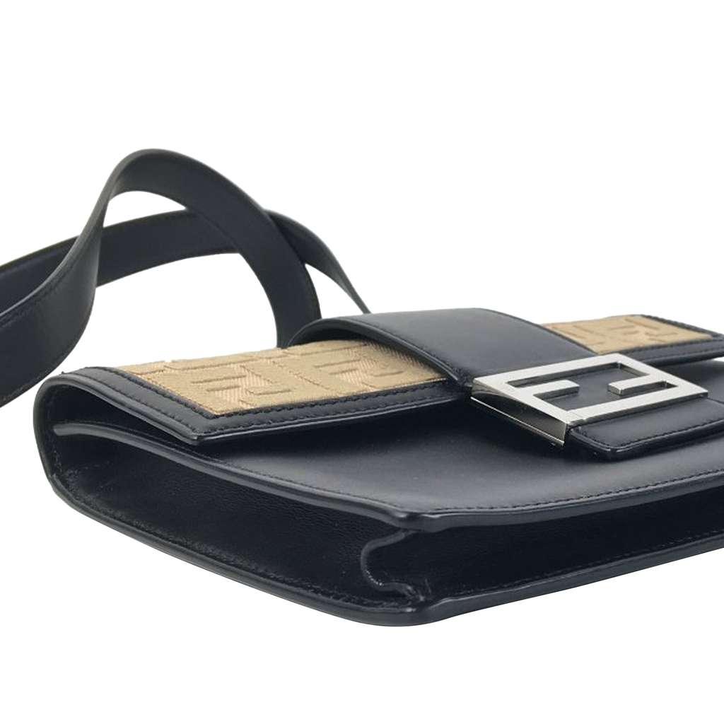 Fendi Calfskin and Canvas FF 1974 Flat Baguette Crossbody - Image 14