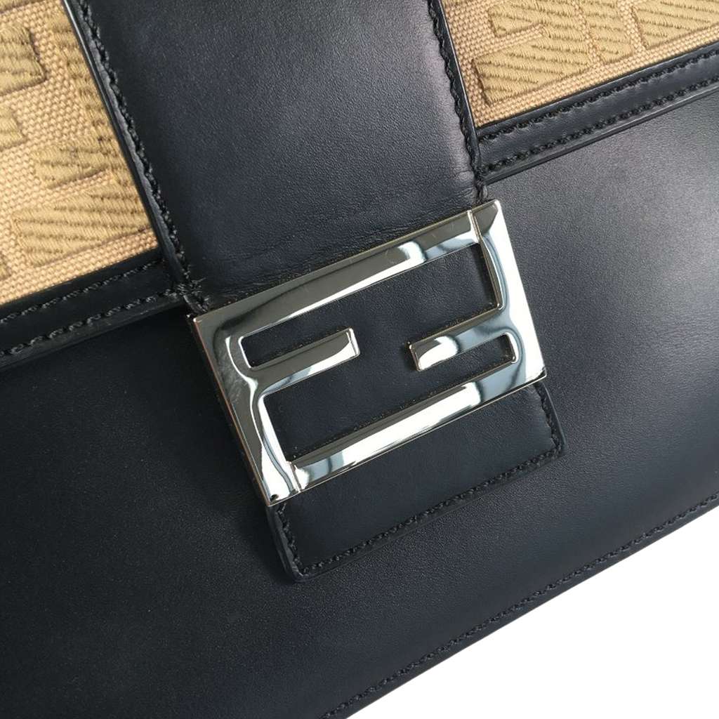 Fendi Calfskin and Canvas FF 1974 Flat Baguette Crossbody - Detail 1