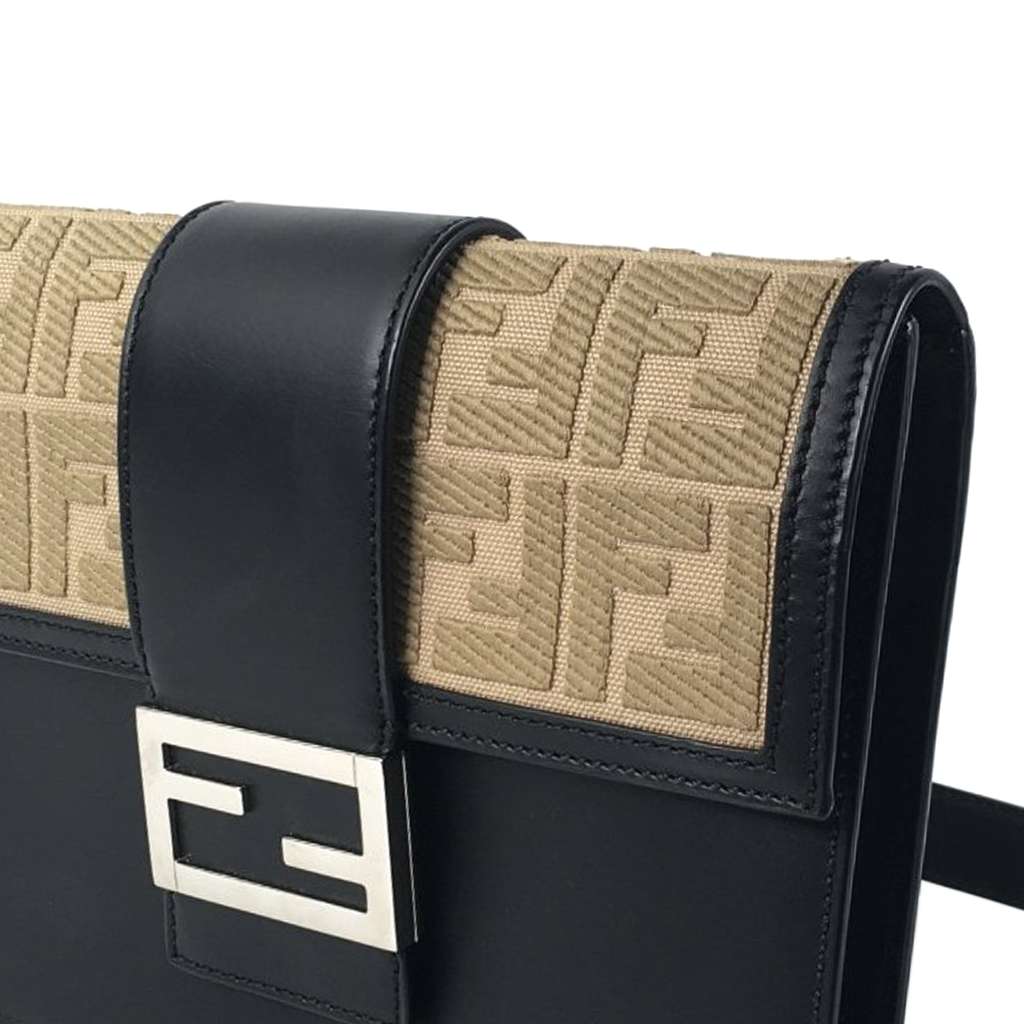 Fendi Calfskin and Canvas FF 1974 Flat Baguette Crossbody - Image 10