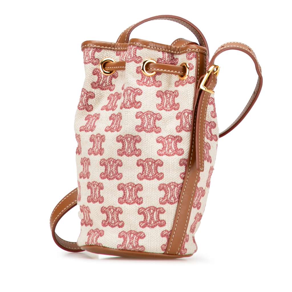 Celine Micro Triomphe Embroidered Canvas Drawstring Bucket Bag - Back view