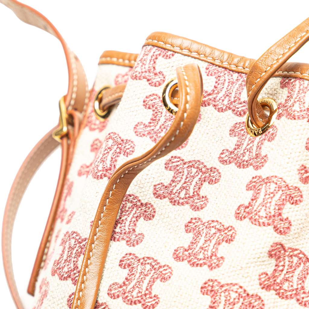 Celine Micro Triomphe Embroidered Canvas Drawstring Bucket Bag - Image 10