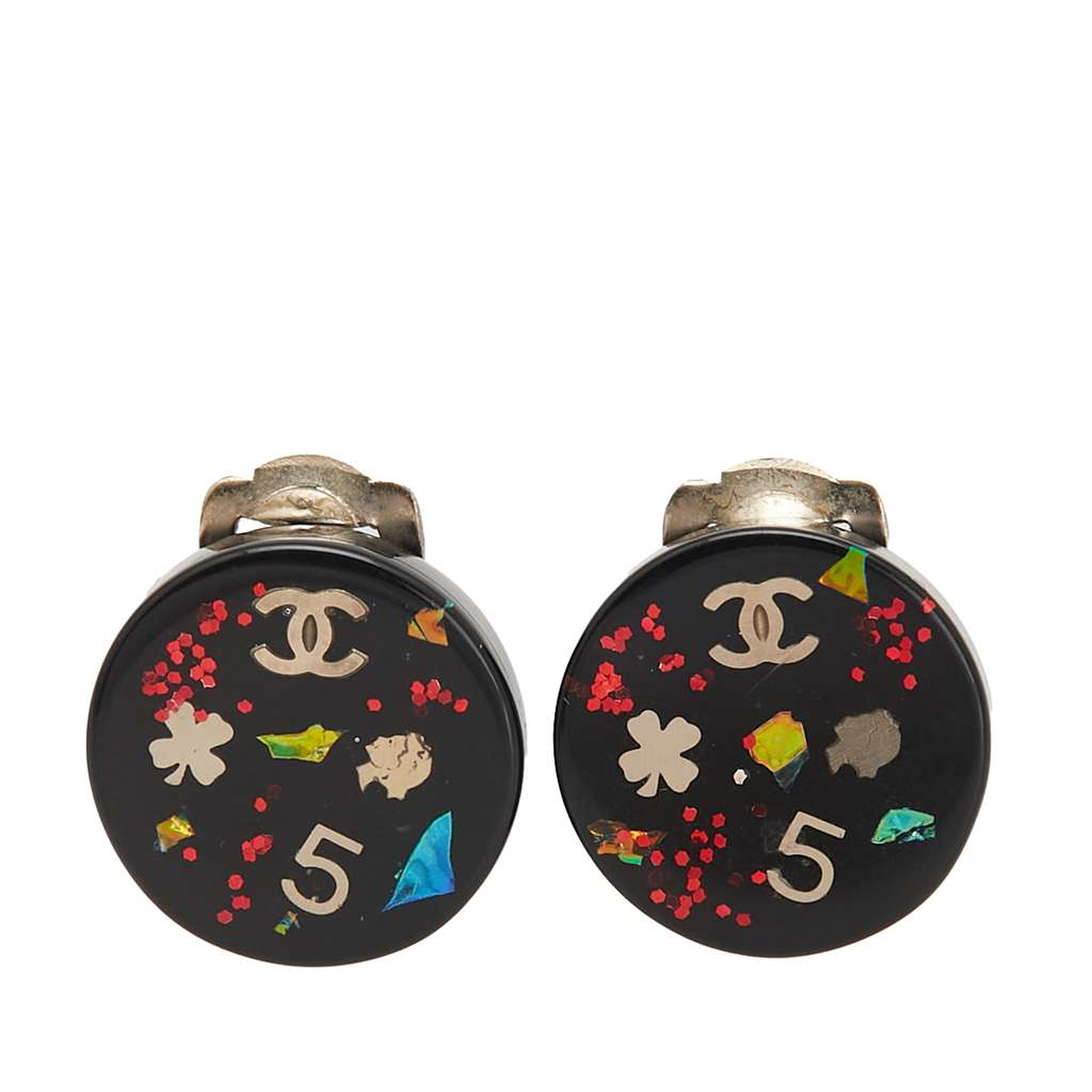 Chanel CC Resin No. 5 Button Clip on Earrings