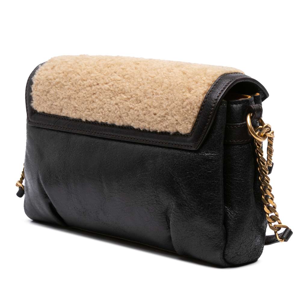 Saint Laurent Shearling Trimmed Leather Sac Dandy Crossbody - 2