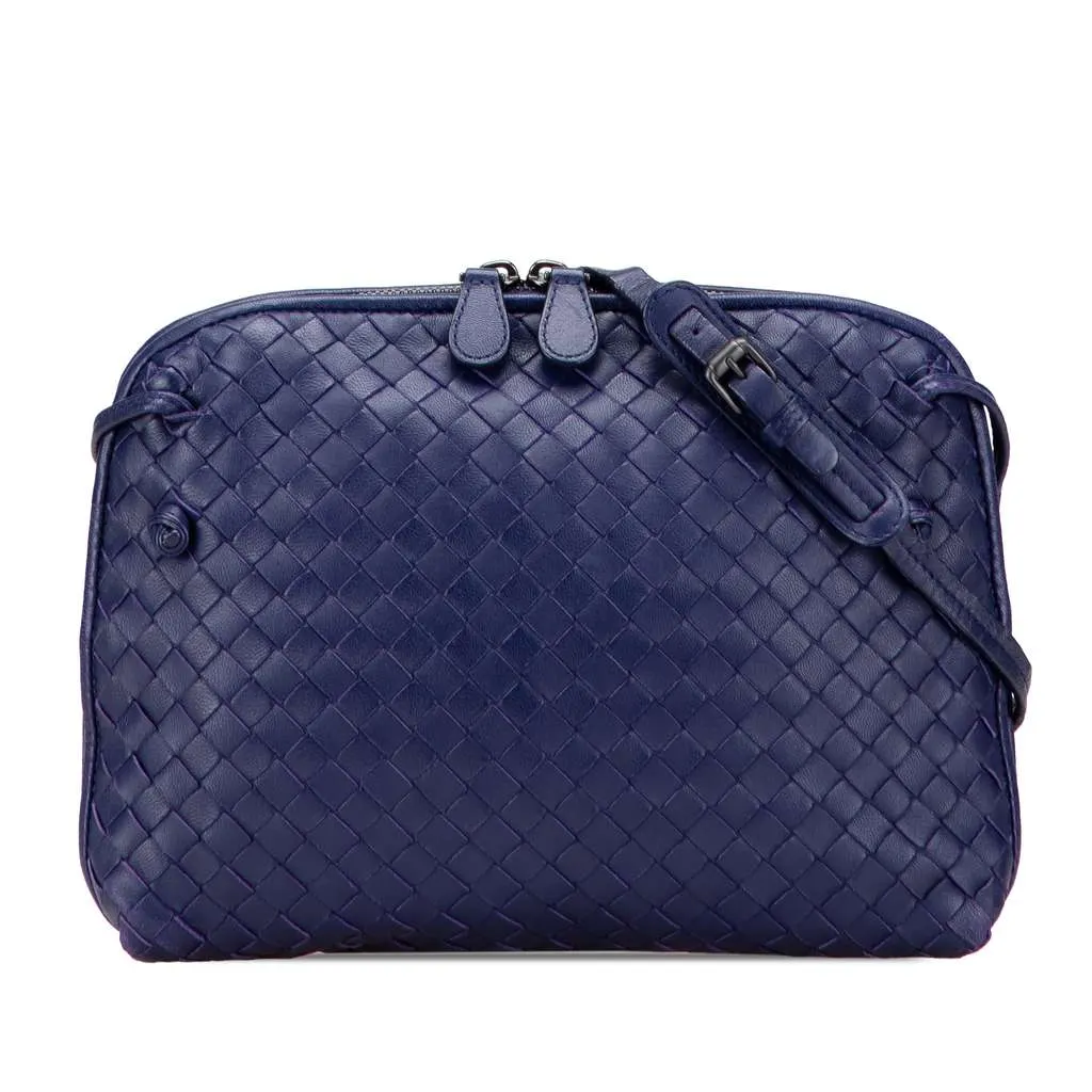 Bottega Veneta Nappa Intrecciato Nodini Crossbody Blue Leather Good - Front View