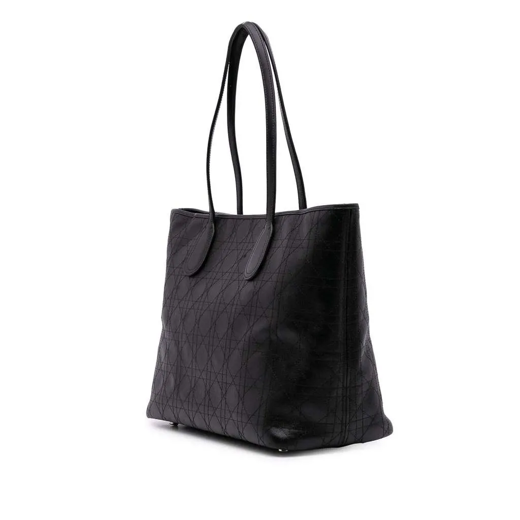 Dior Medium Coated Canvas Cannage Panarea Tote Black Canvas Very good - Back View
