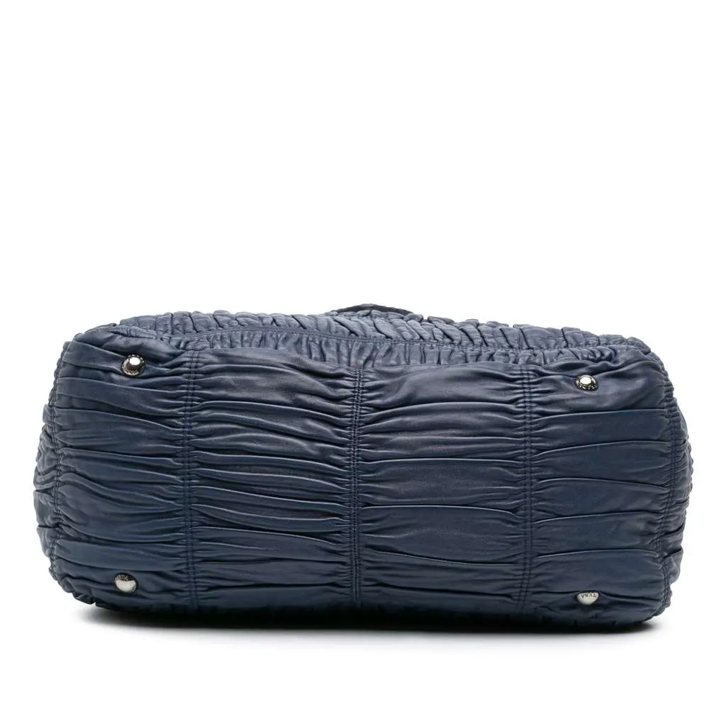 Prada Nappa Gaufre Buckle Strap Shoulder Bag Blue Leather Good - Inside View