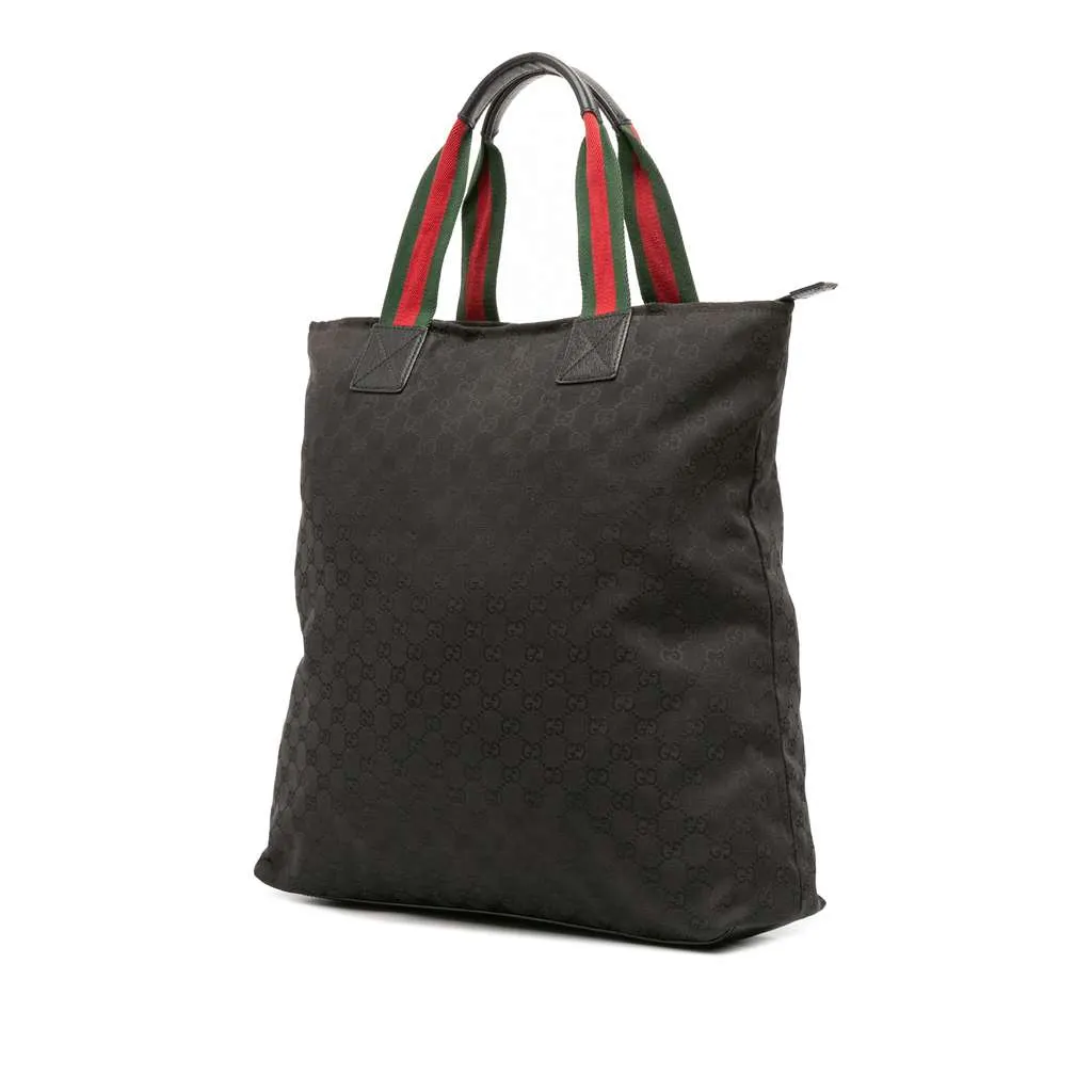 Gucci GG Canvas Web Tote Black Canvas Good - Back View