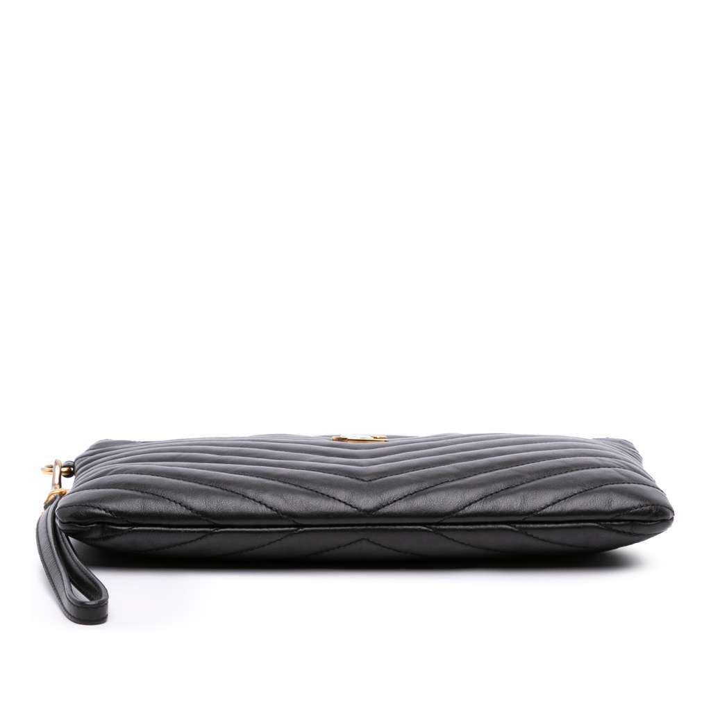 Saint Laurent Chevron Leather Monogram Zip A5 Wristlet Pouch - Image 6