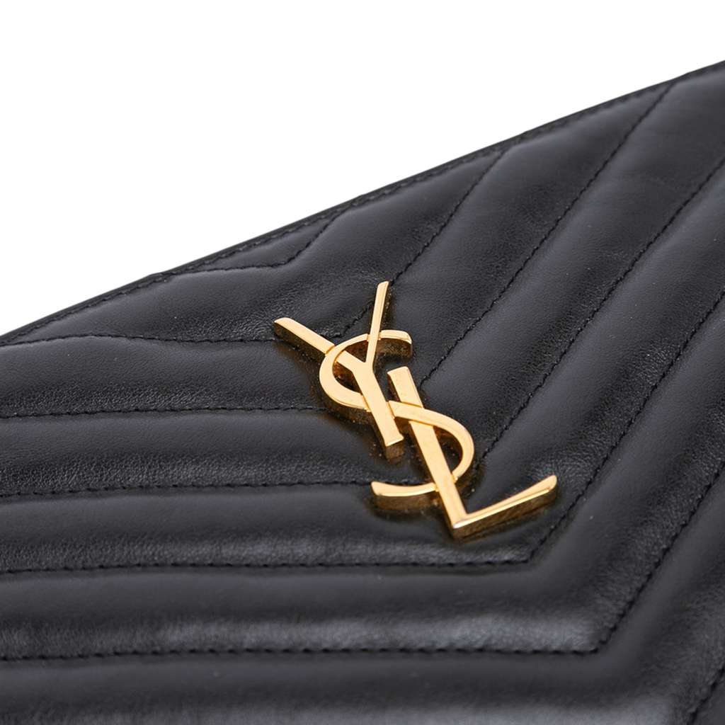 Saint Laurent Chevron Leather Monogram Zip A5 Wristlet Pouch - Detail 1