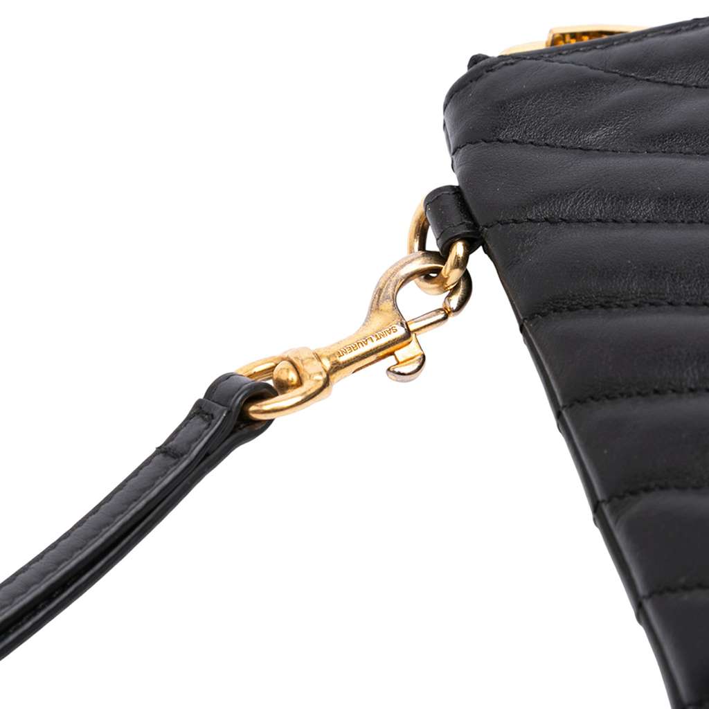 Saint Laurent Chevron Leather Monogram Zip A5 Wristlet Pouch - Detail 2