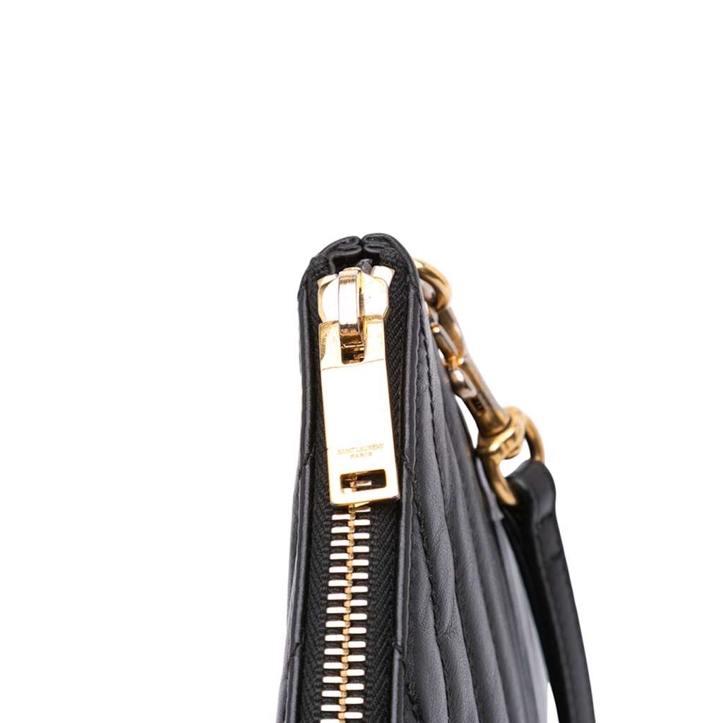 Saint Laurent Chevron Leather Monogram Zip A5 Wristlet Pouch - Image 10