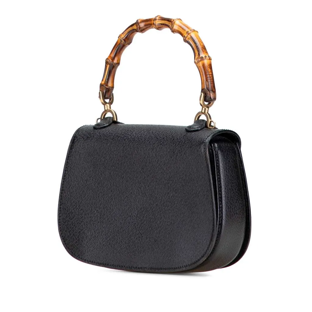Gucci Calfskin Bamboo Night Black Leather Good - Back View