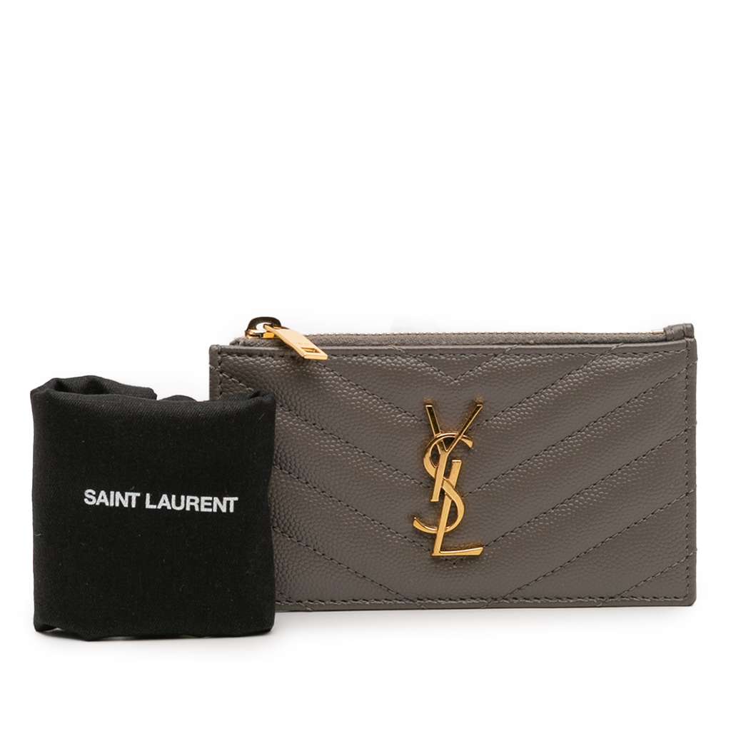 Saint Laurent Grain De Poudre Chevron Monogram Fragments Zippered Card Case - Image 14