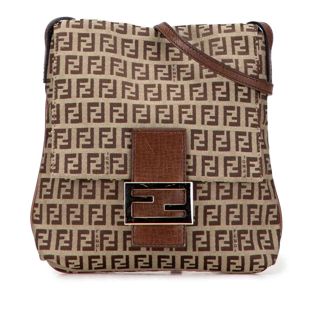 Fendi Zucchino Canvas Crossbody Brown Canvas Good - Front View
