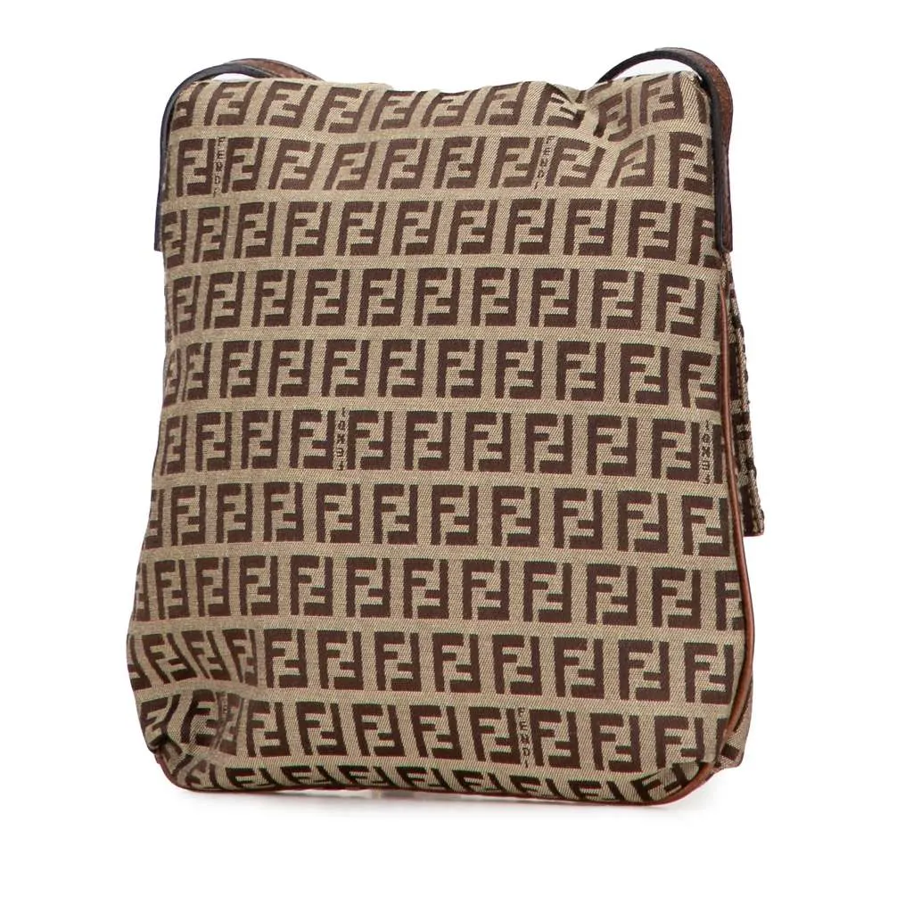 Fendi Zucchino Canvas Crossbody Brown Canvas Good - Back View