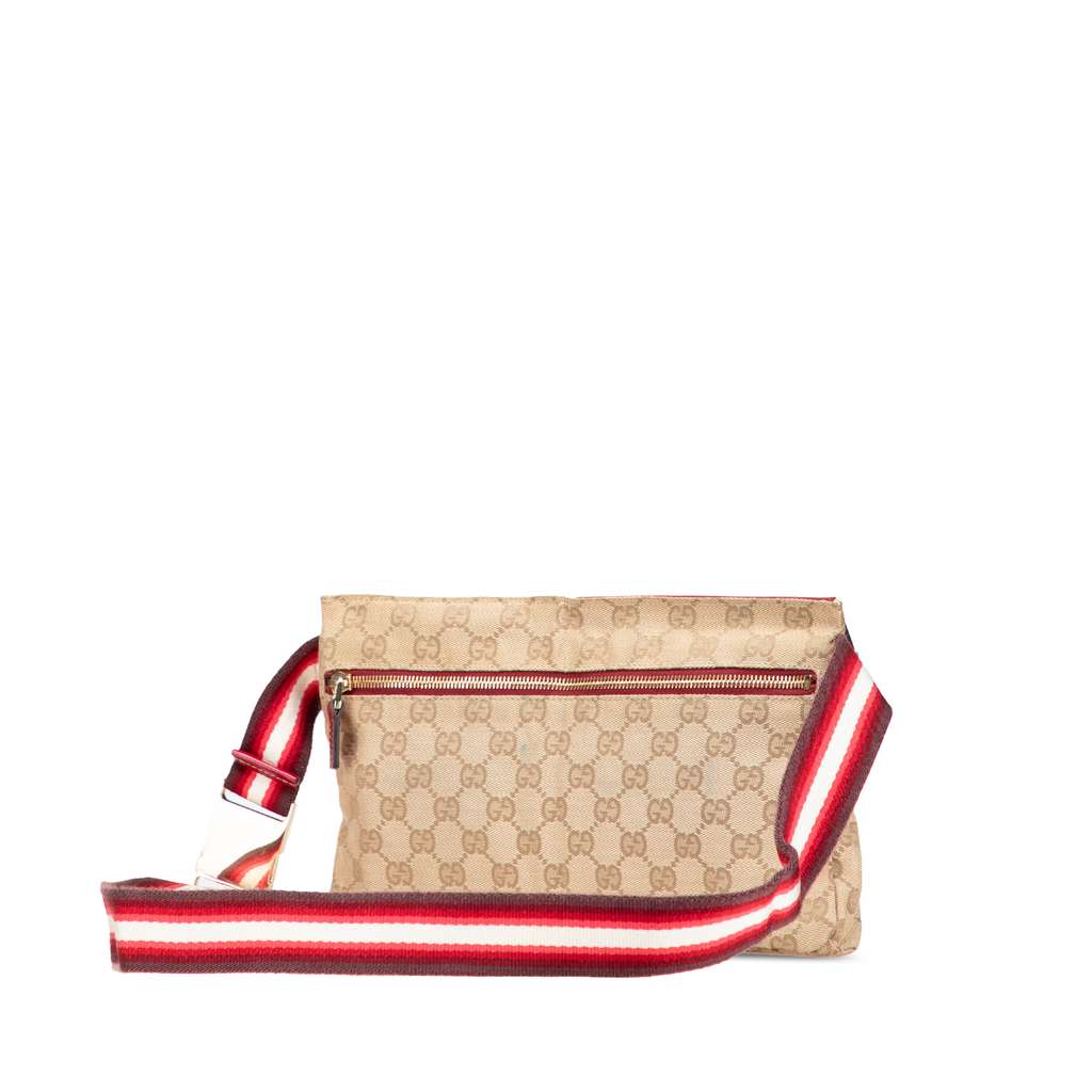 Gucci GG Canvas Web Double Pocket Belt Bag - Back view